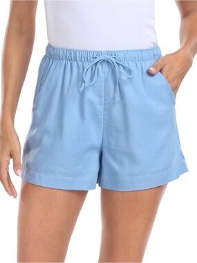 HDE Women's Linen Drawstring Shorts M Blue Casual Elastic Waist Lightweight